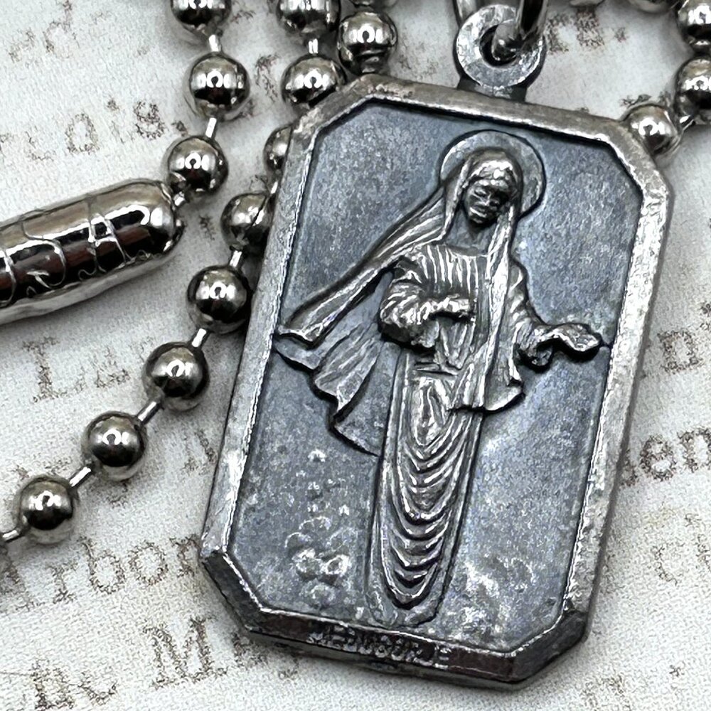 Our Lady of Medugorje Religious Medal Charm Pendant Long Steel Chain Necklace